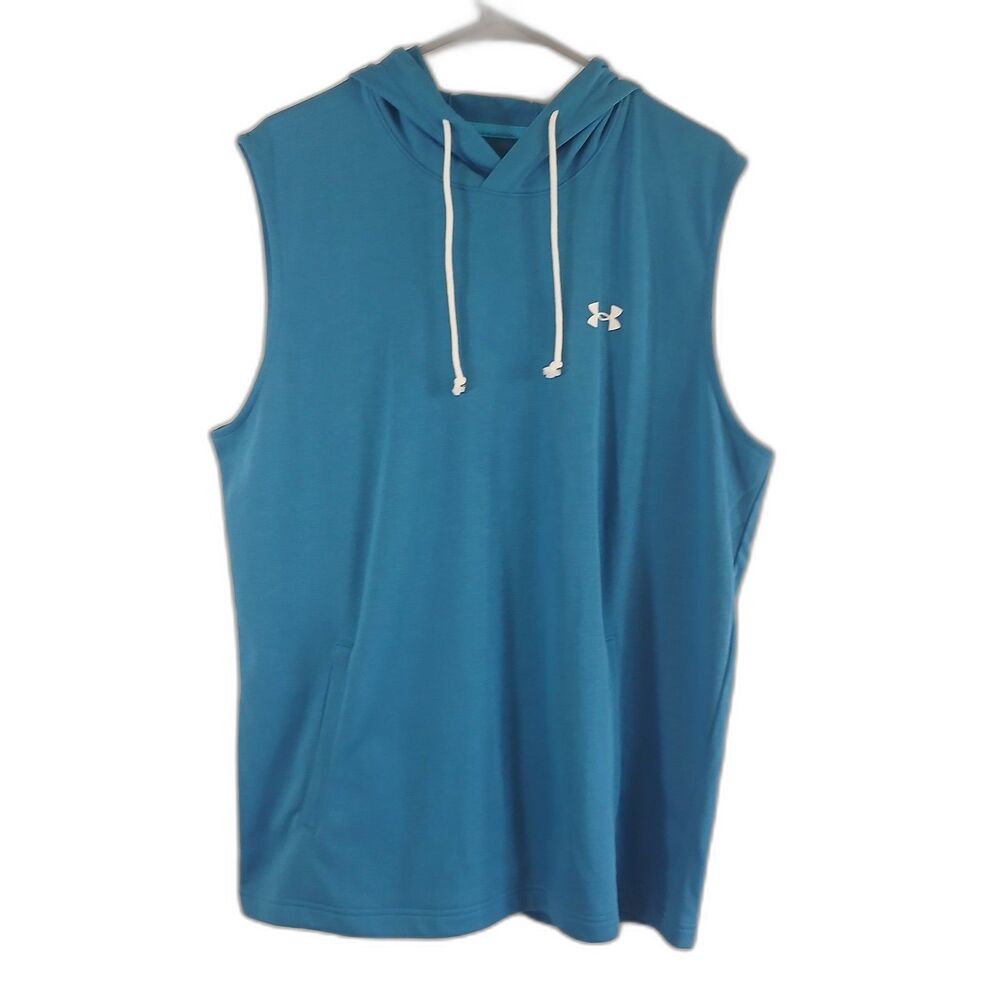Under Armour Mens  Hoodie Teal Sleeveless Pockets Logo NWT Sz XL  Casual...